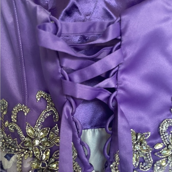 Prom pageant Splash Purple Floral Strapless Dress gown sz 8 back drawstrings - Picture 7 of 13